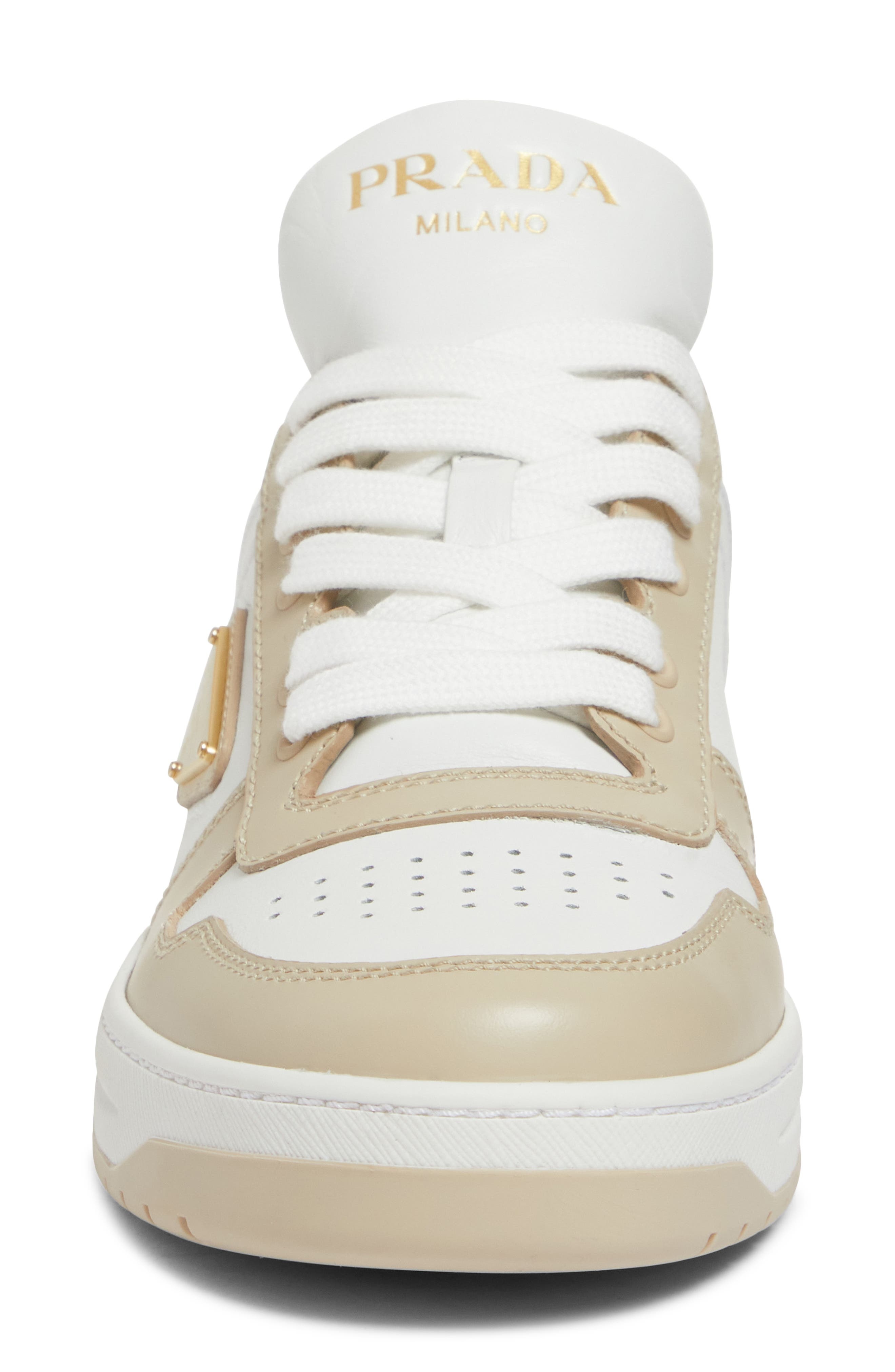 Prada Downtown Logo Low Top Sneaker in Bianco/Deserto at Nordstrom - 4