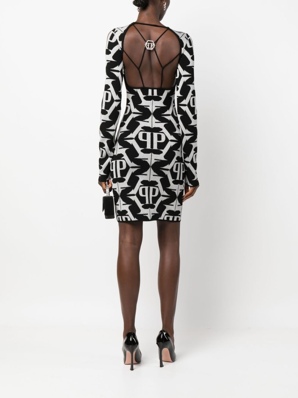 Hexagon monogram-jacquard lurex minidress - 2