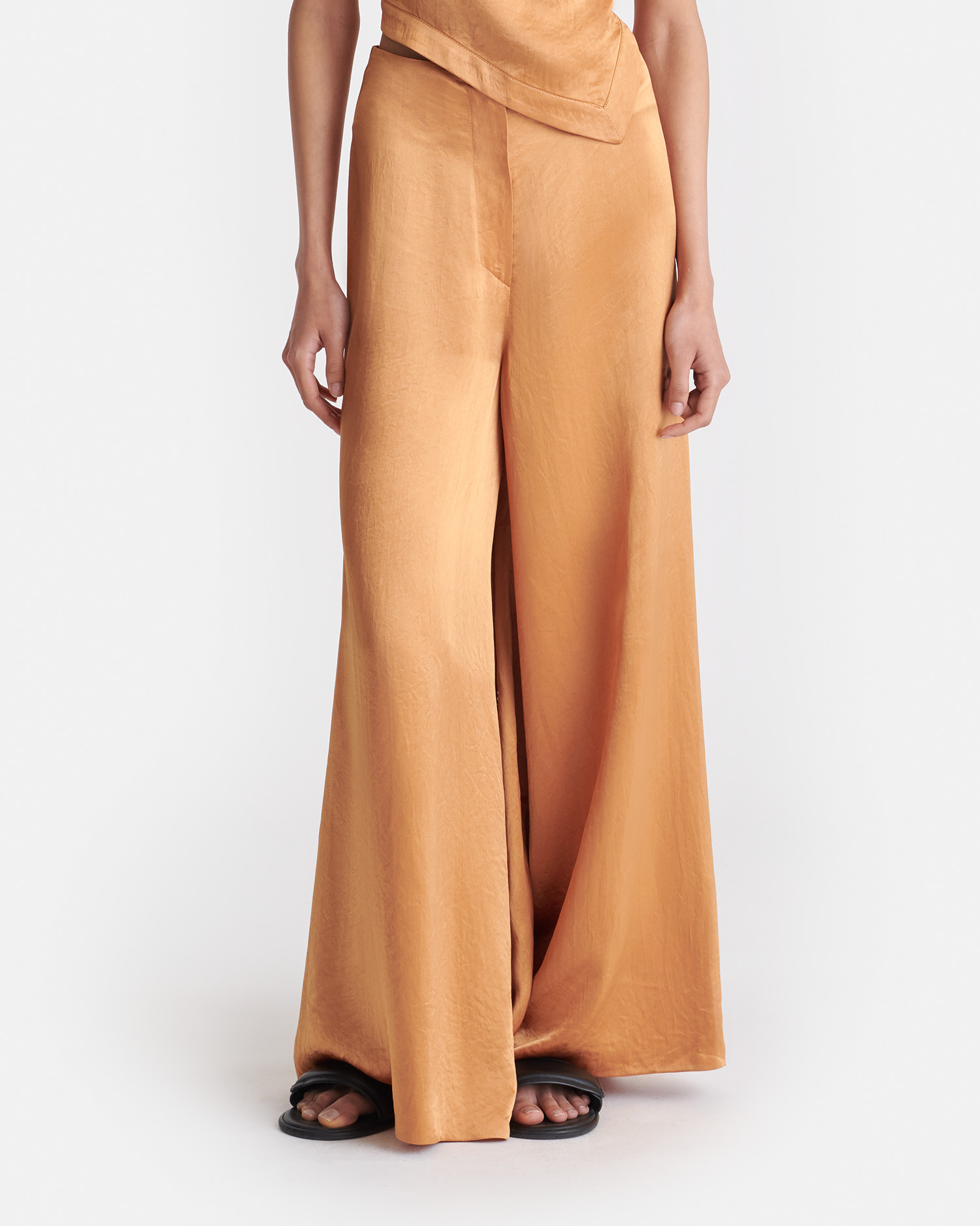 Crinkled Satin Wide-Leg Pants - 2