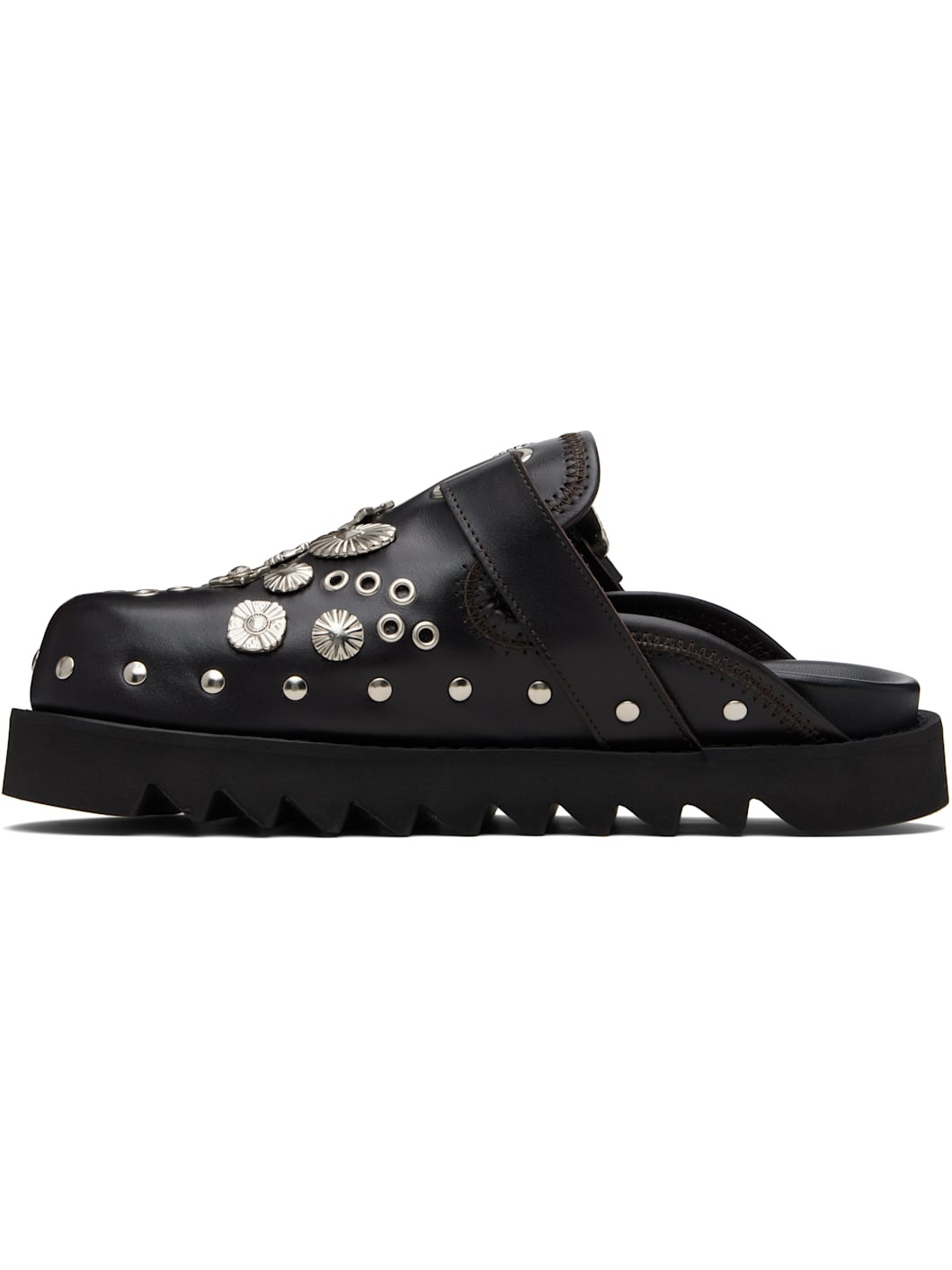 Brown Eyelet Metal Sabot Loafers - 3