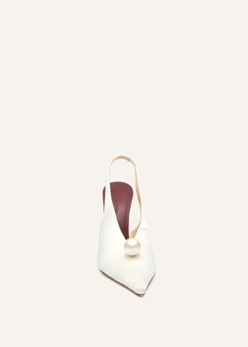 Pearl slingback pointed heel in cream satin 3