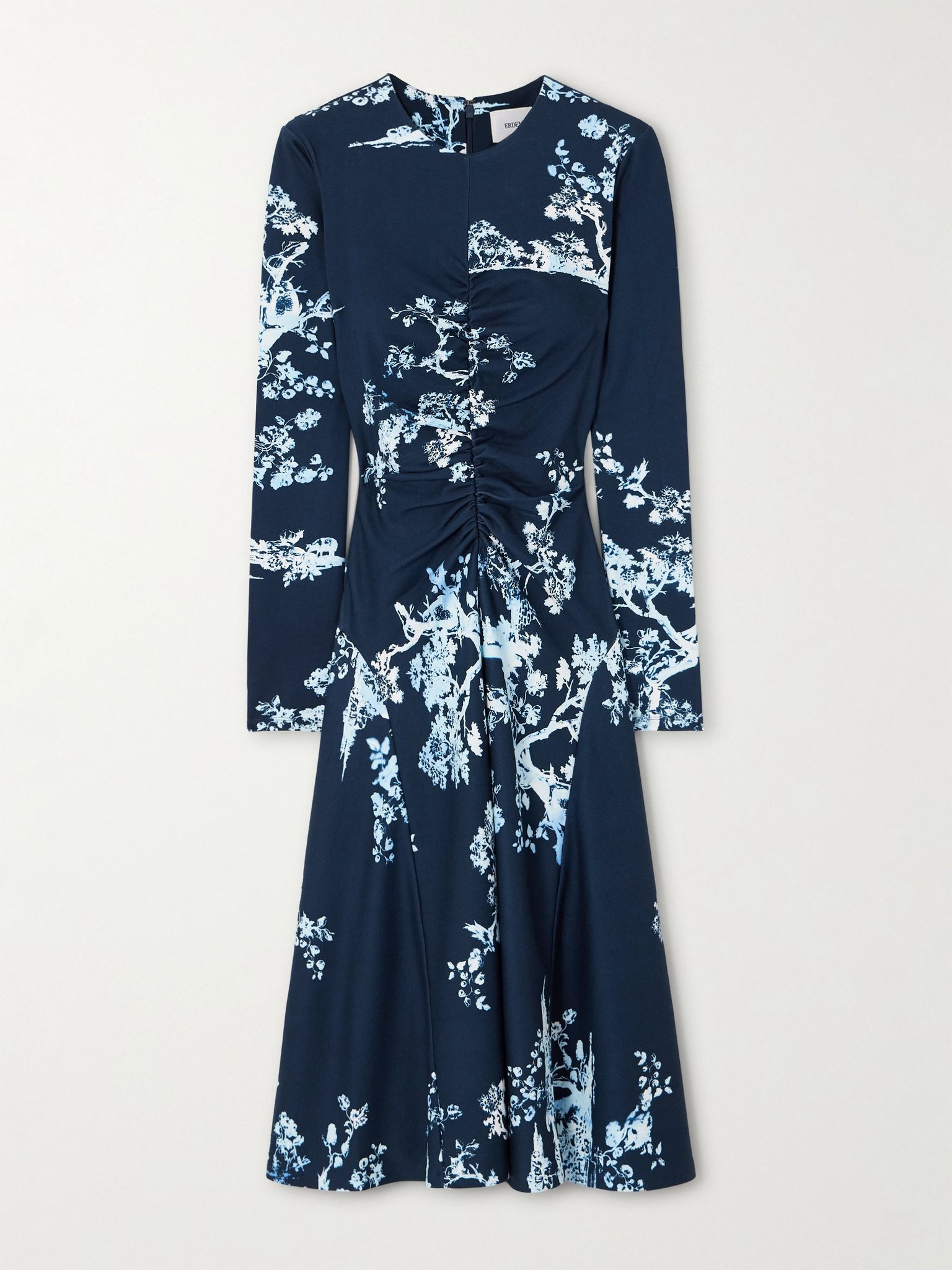 Gathered printed ponte midi dress Navy - 1