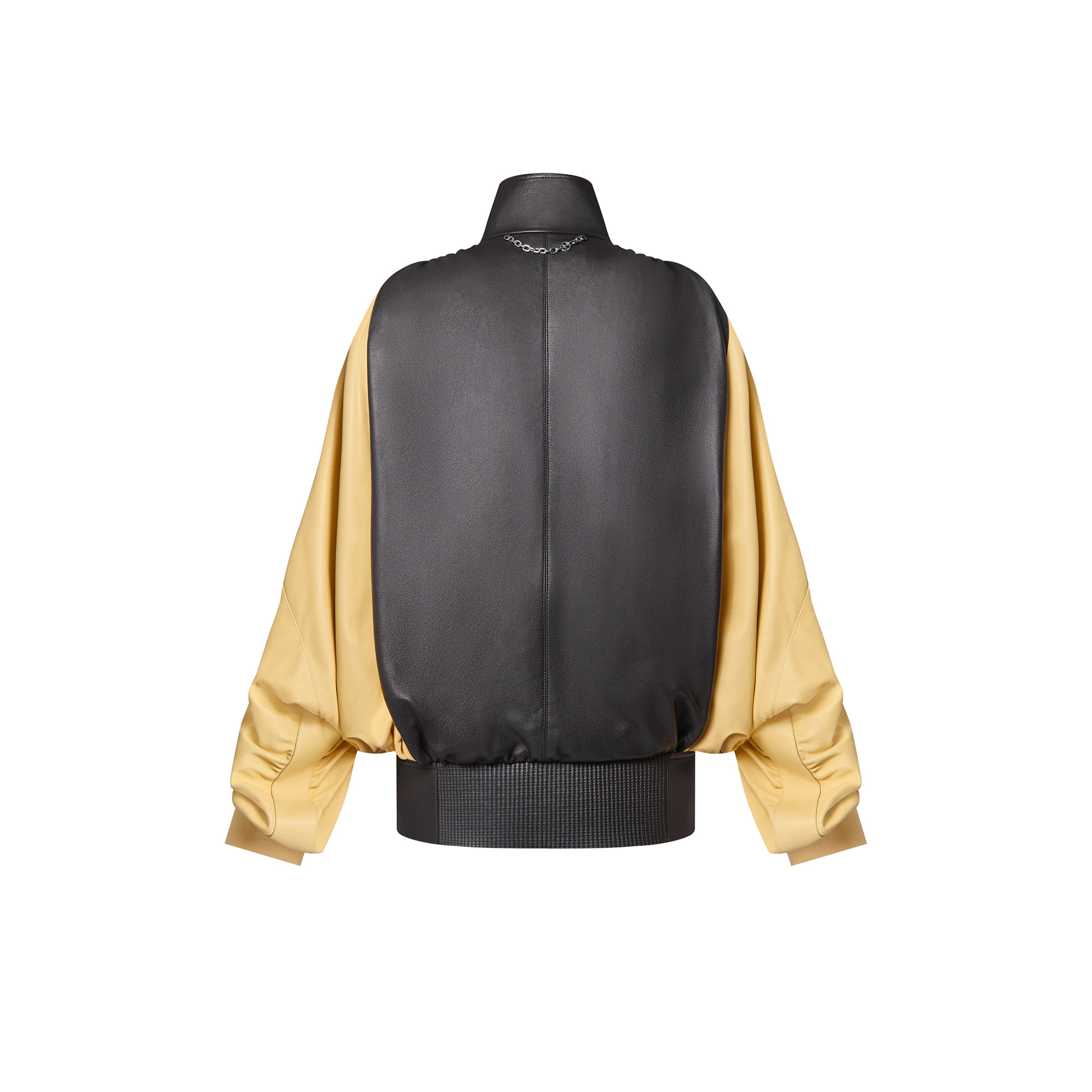 Color-Blocked Gathered Leather Jacket - 3