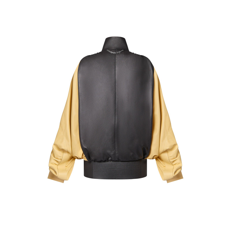 Color-Blocked Gathered Leather Jacket 3