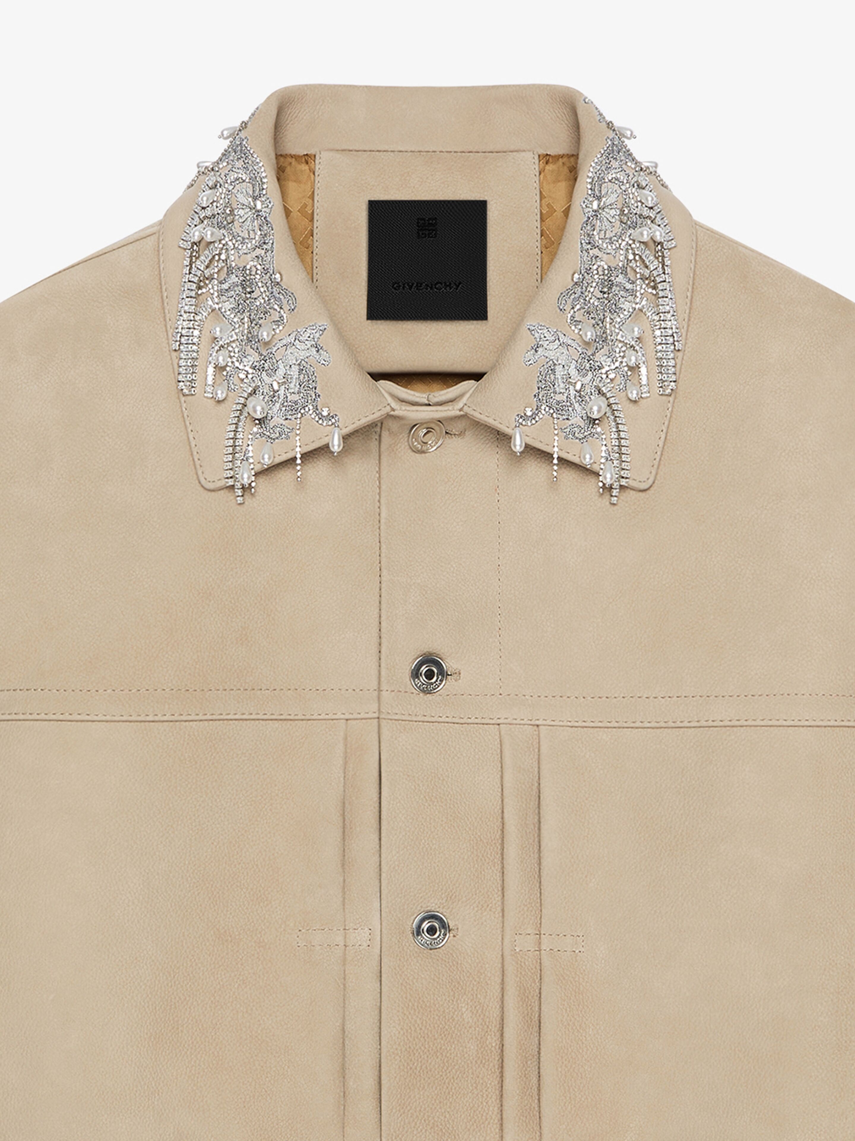 JACKET IN GRAINED LEATHER WITH CRYSTALS AND PEARLS - 2