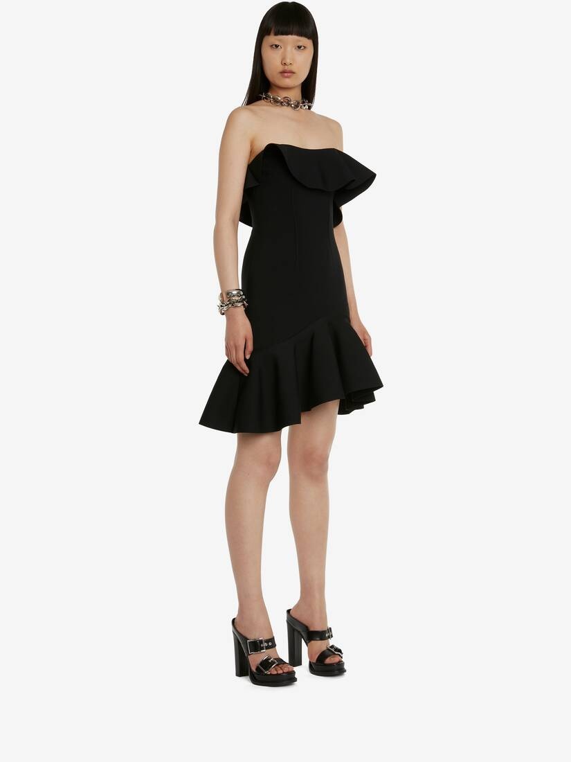 Women's Ruffled Bustier Mini Dress in Black - 3