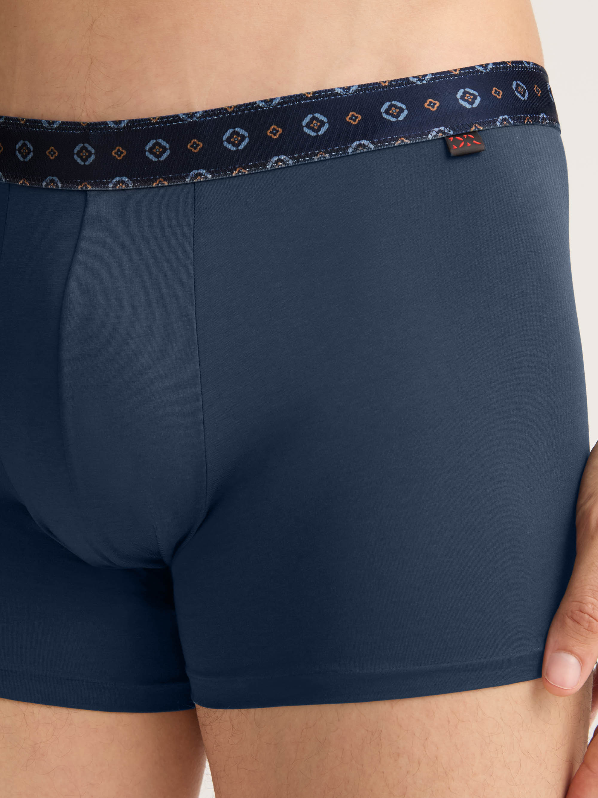 Men's Boxer Briefs Pima Cotton Stretch Navy Blue with Rose Motif Band - 5
