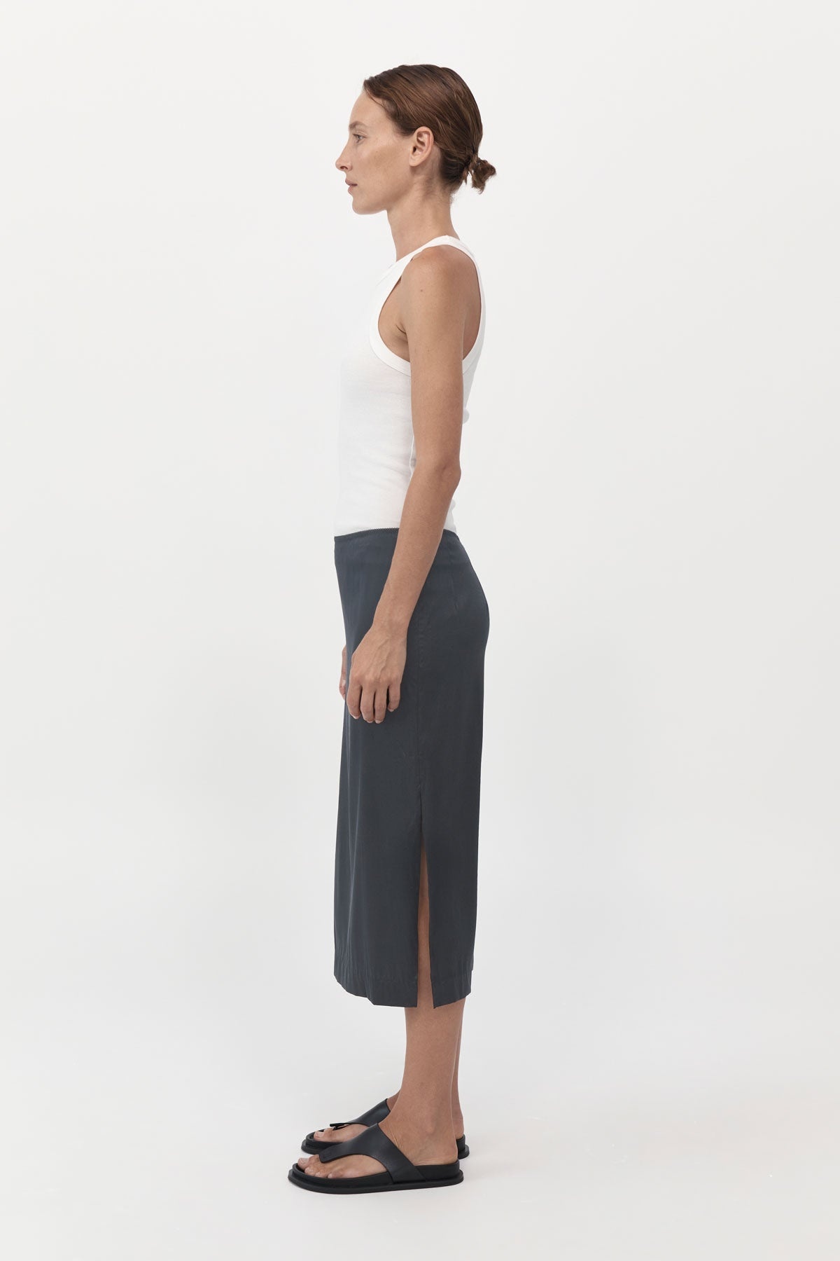 Soft Silk Midi Skirt - Washed Black - 3