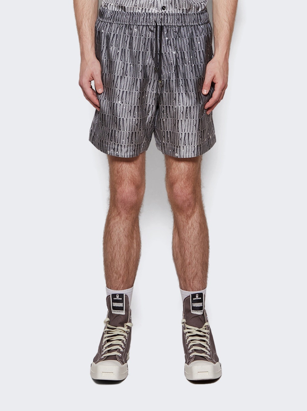 Gradient Drawstring Silk Shorts Grey - 3