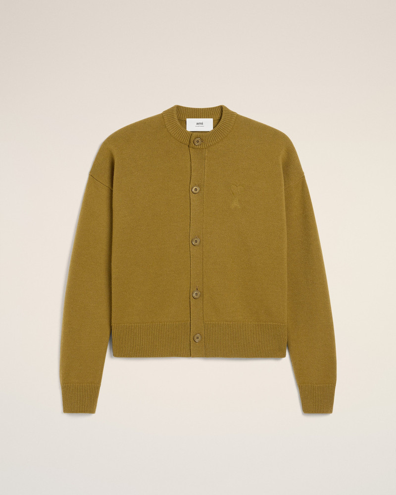 KHAKI WOOL KNIT AMI DE COEUR CREWNECK CARDIGAN 1