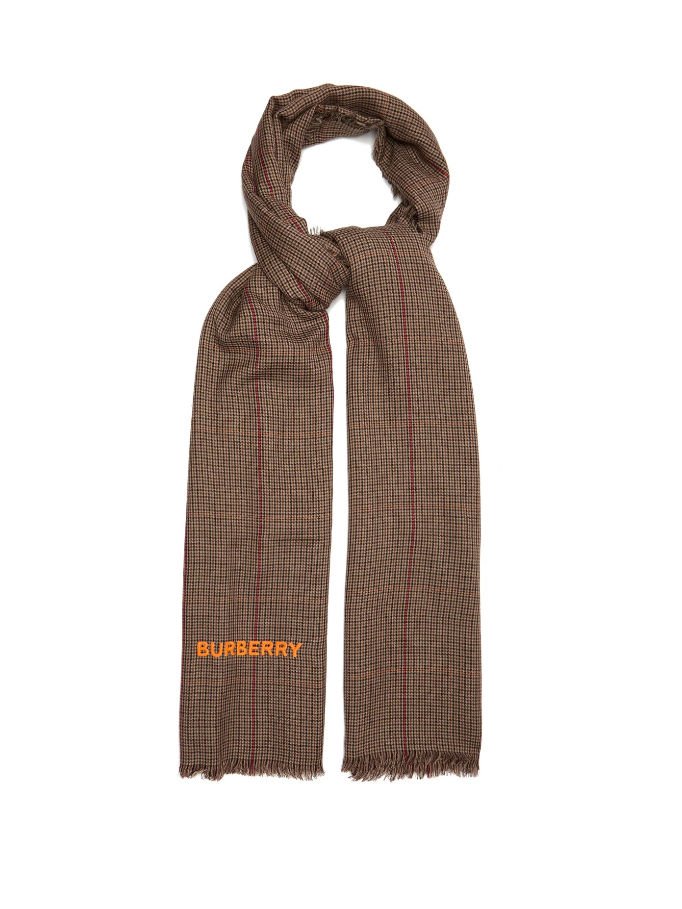 Logo-embroidered houndstooth-check cashmere scarf - 1