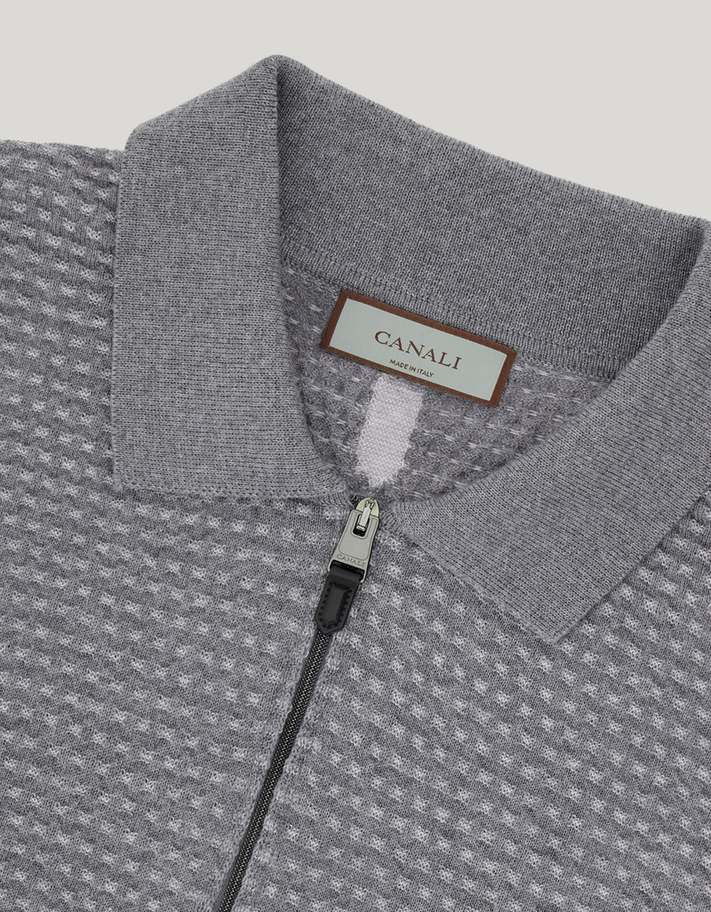 ZIP POLO IN LIGHT GRAY EXTRAFINE MERINO WOOL 5