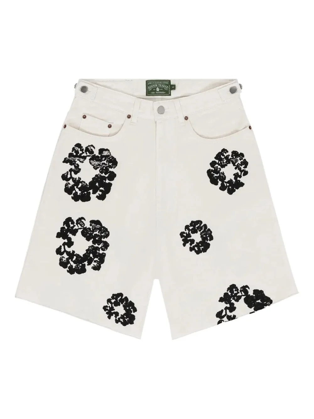 wreath-print denim shorts - 1
