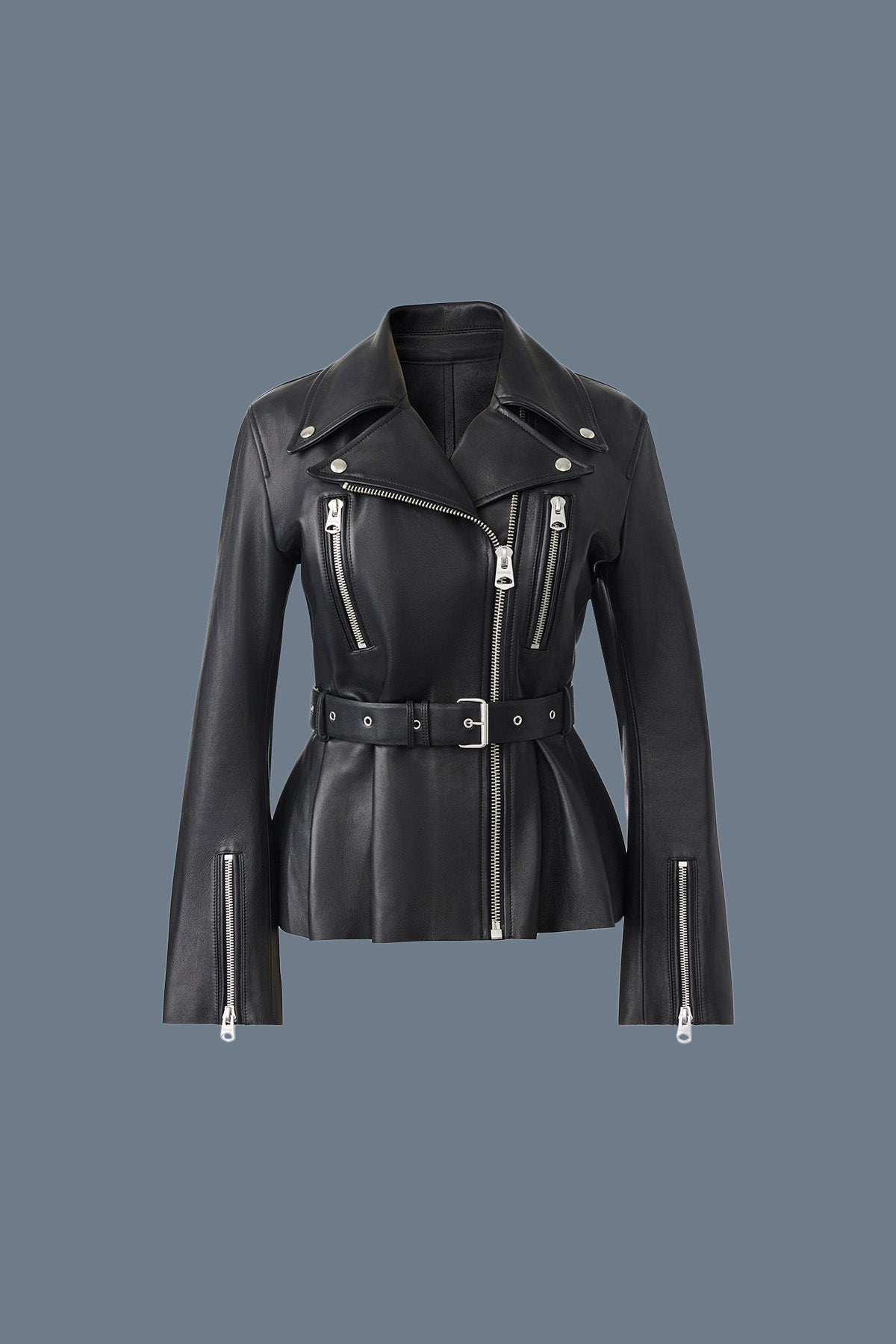 ABIGAIL Calfskin biker jacket with peplum - 1