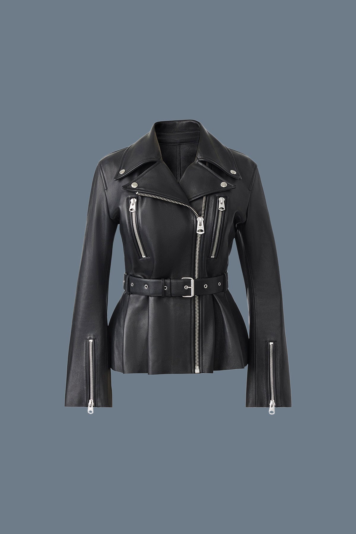 ABIGAIL Calfskin biker jacket with peplum - 2