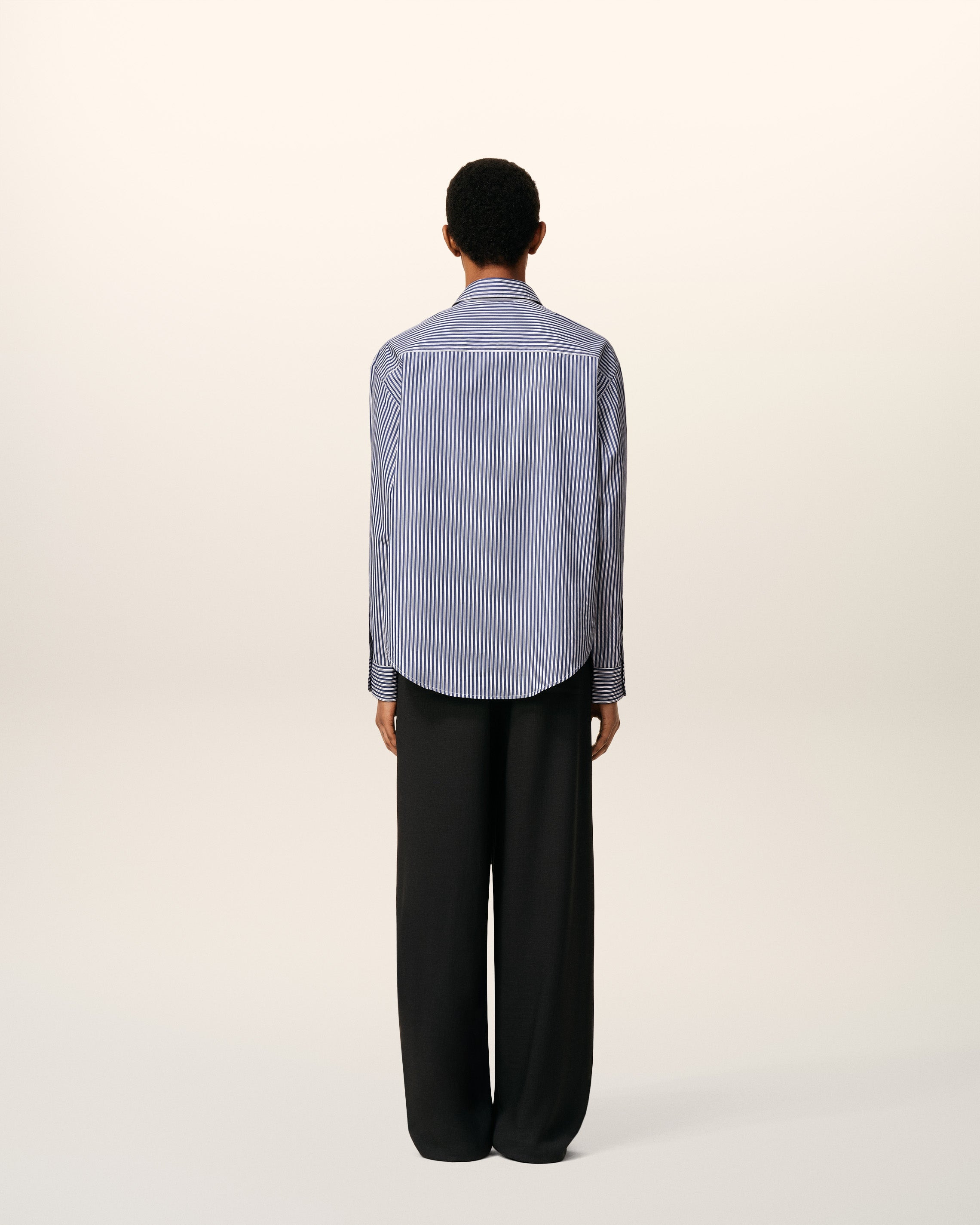 BLUE COTTON EMBOSSED STRIPED AMI DE COEUR BOXY SHIRT - 12
