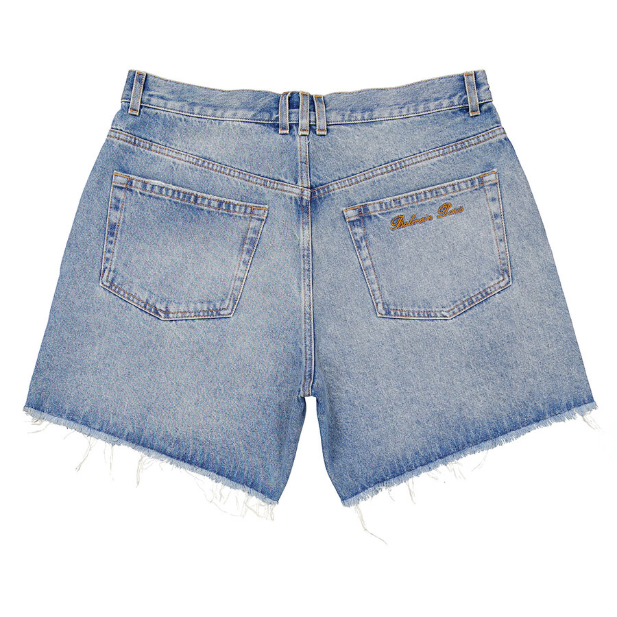 Balmain Ripped Cotton Denim Jean Shorts - 7