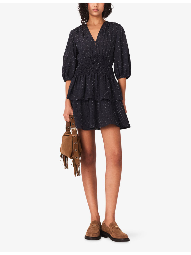 maje Rhinestone-Embellished Ruffled Woven Mini Dress outlook