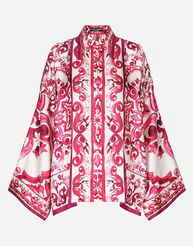 Majolica-print twill shirt with slits - 1