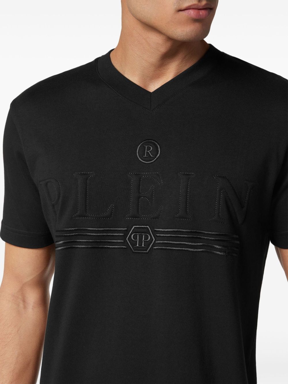 logo-print V-neck cotton T-shirt - 4