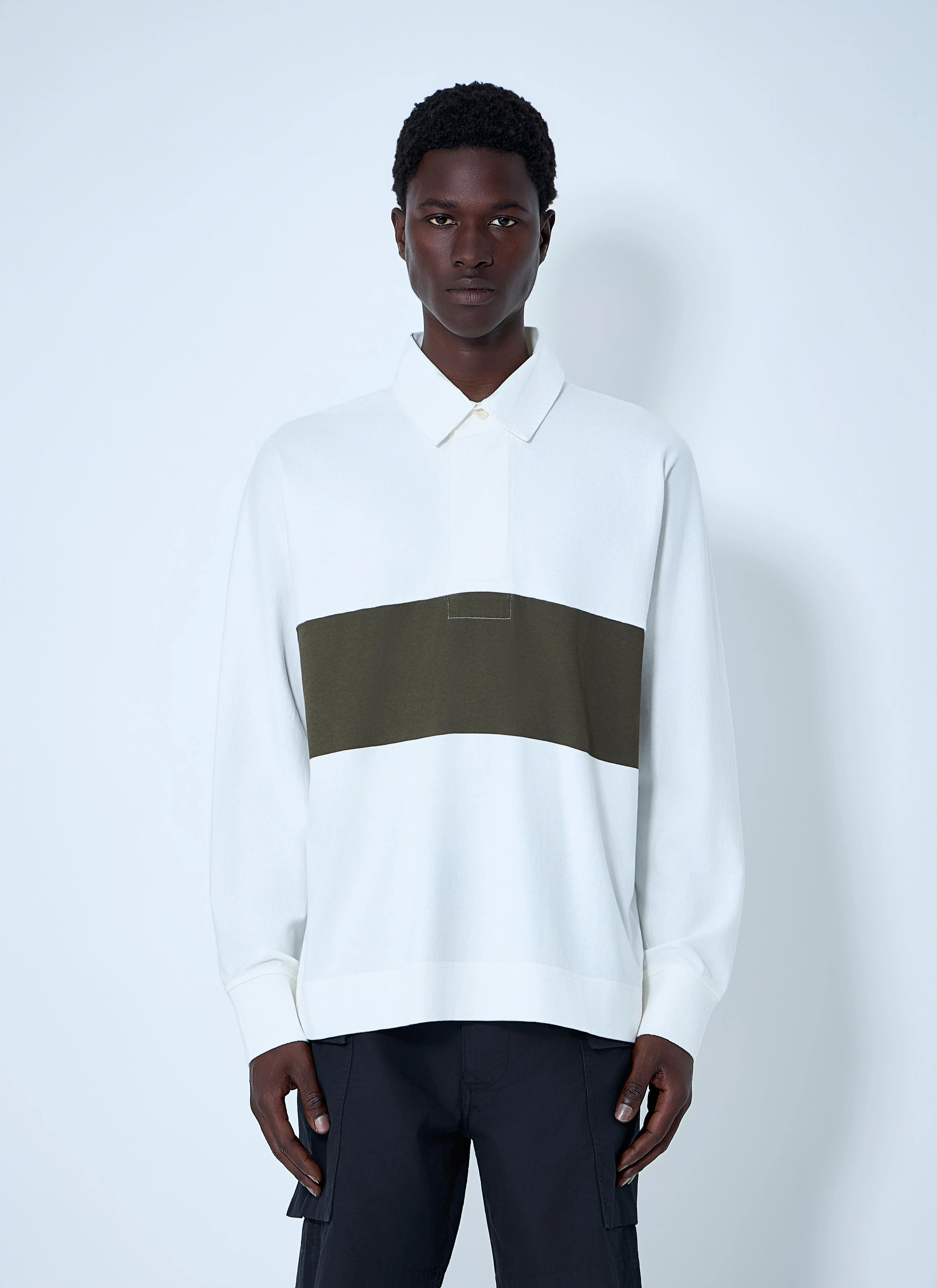 Panelled Long Sleeve Polo Shirt - 1