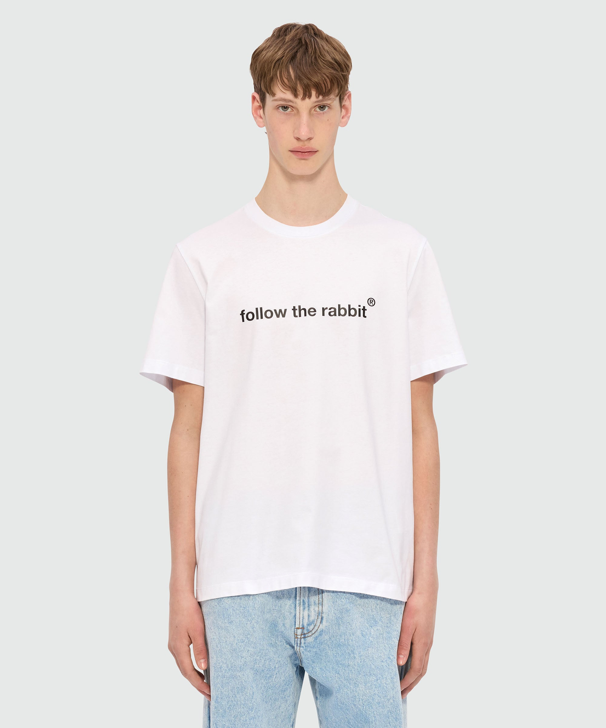 White jersey T-shirt with "Follow the rabbit®" quotes - 2