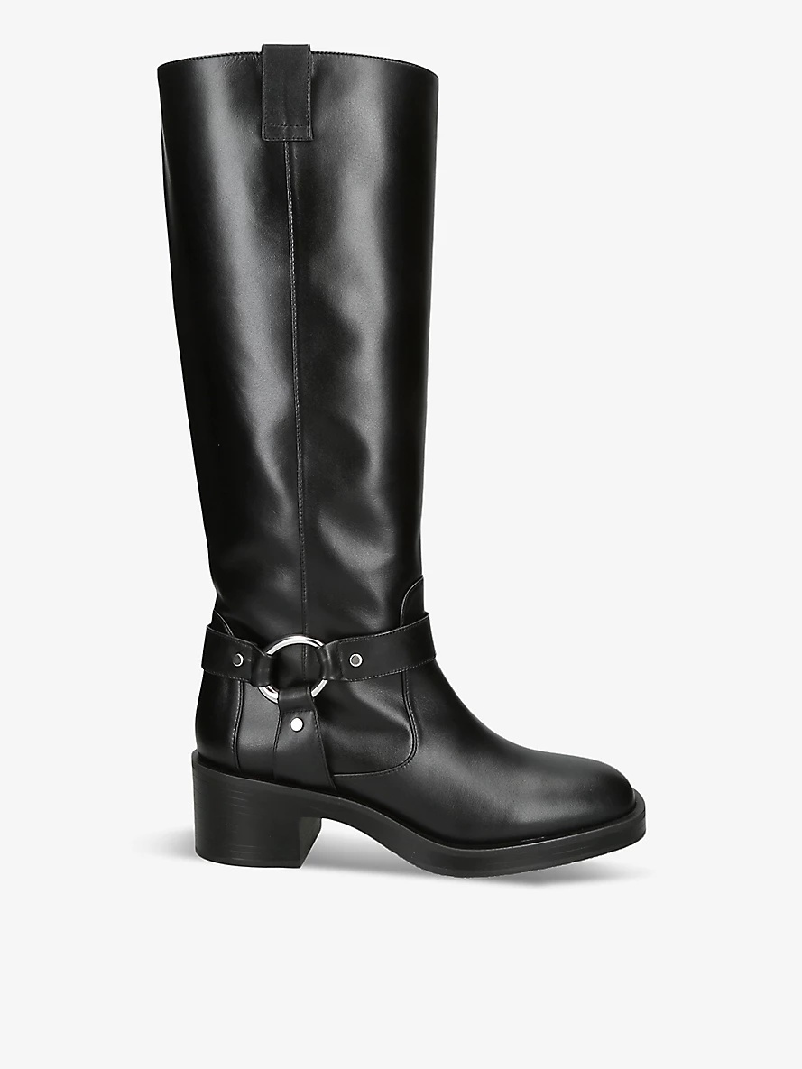 Jax round-buckle leather knee-high heeled boots - 1