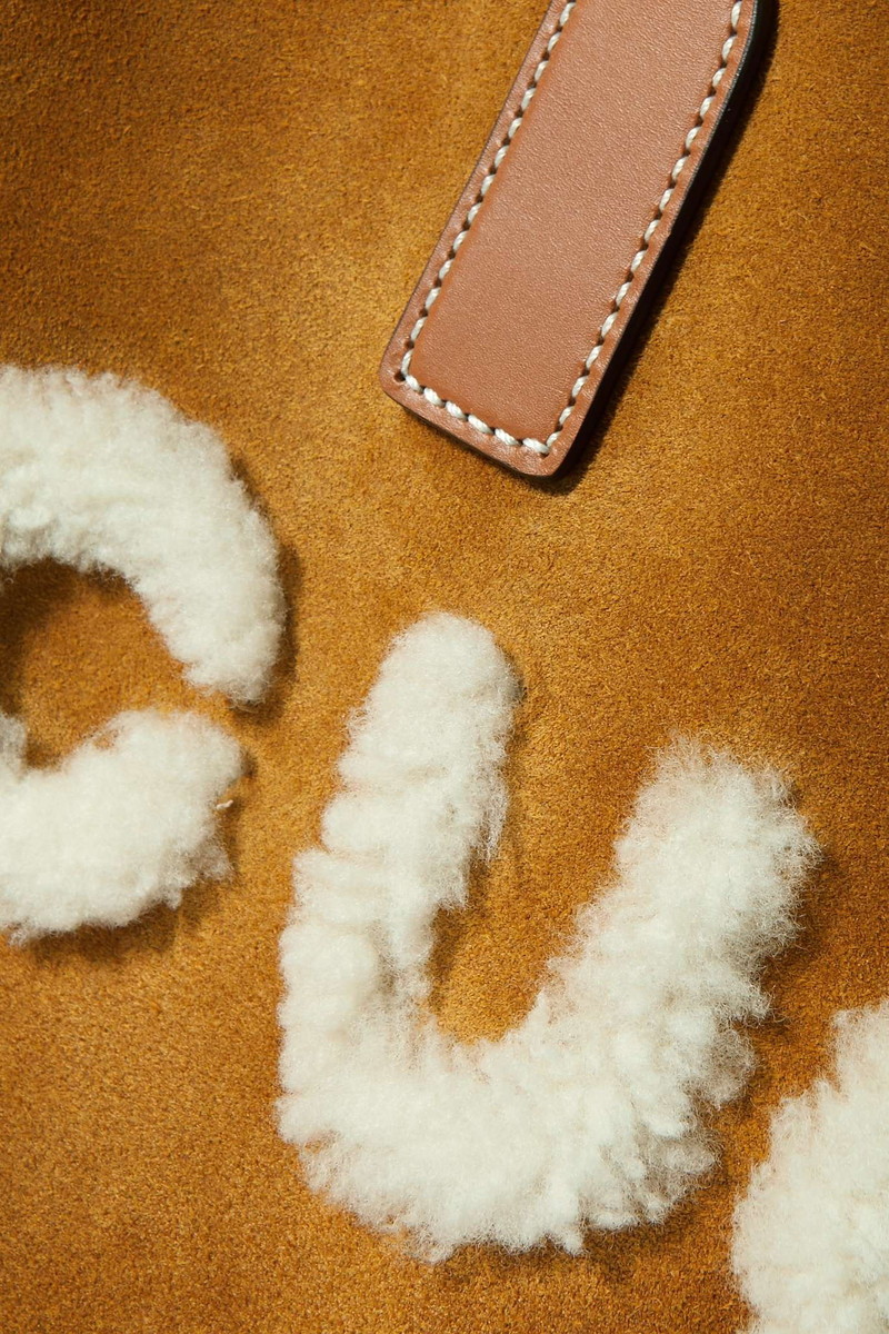 Leather-trimmed shearling tote 4