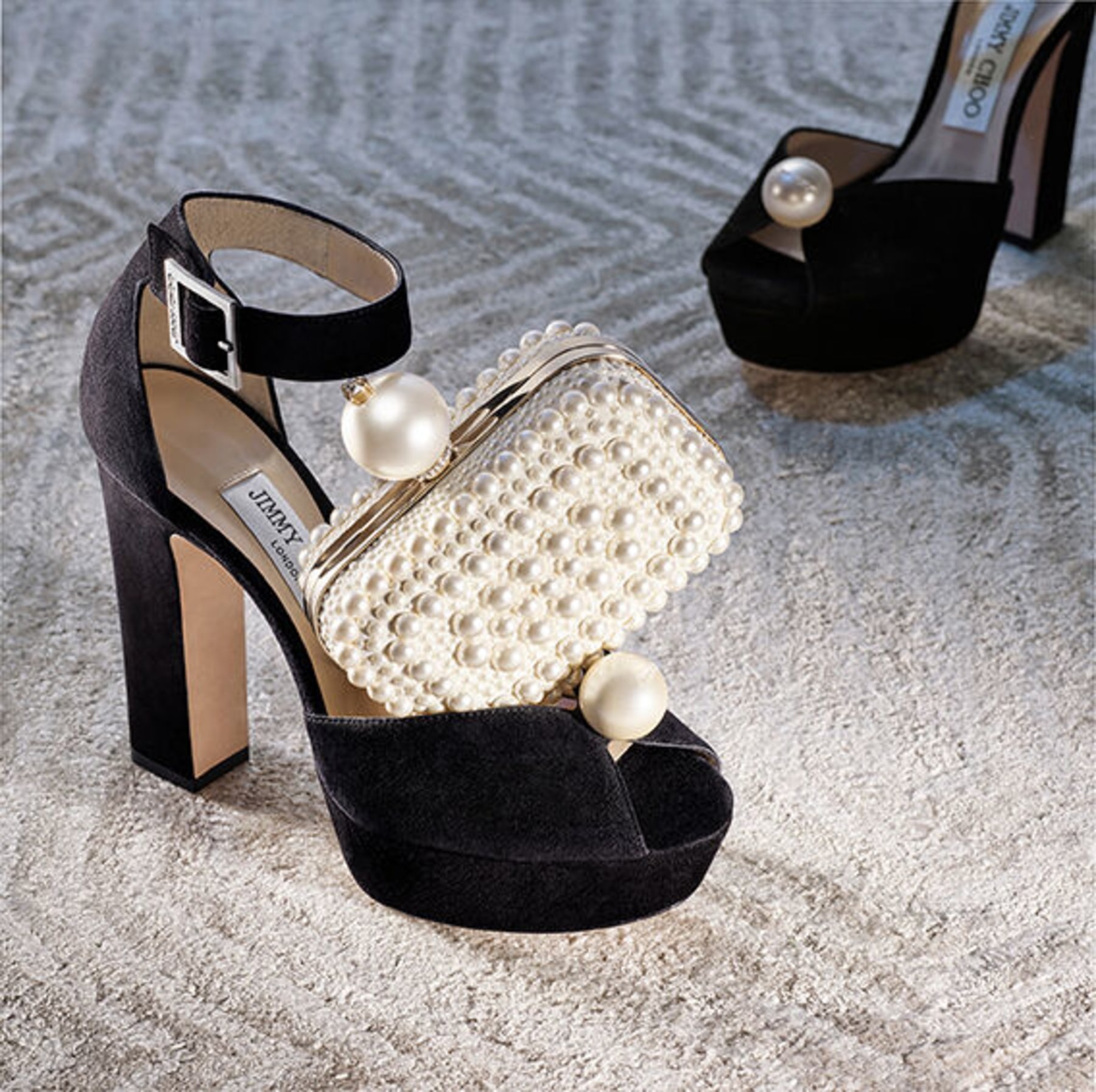 Socorie 120
Black Suede Platform Sandals with Pearl Detailing - 7