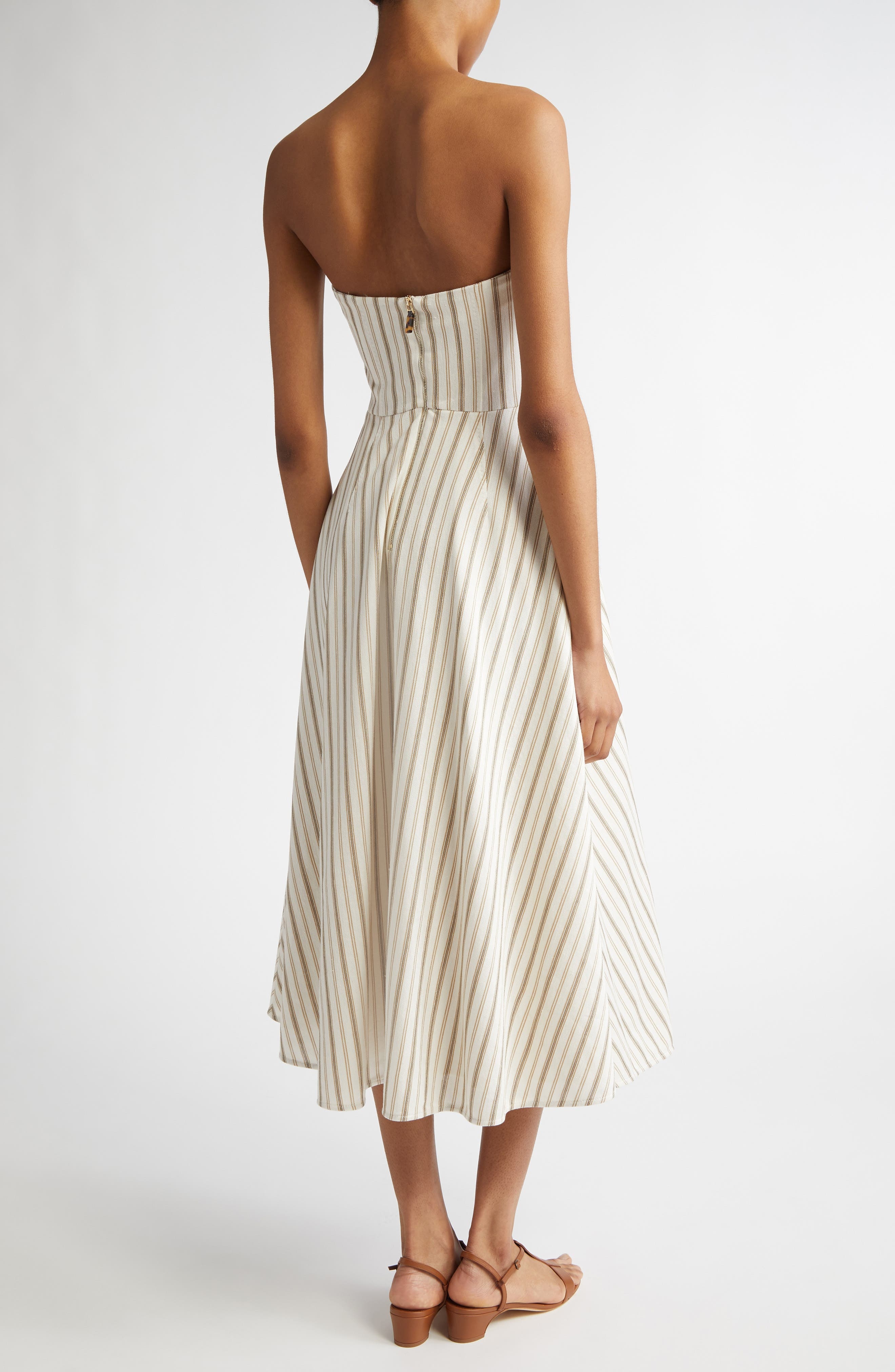 Max Mara Fervida Stripe Bustier Cotton & Linen Midi Dress in Sand at Nordstrom - 3