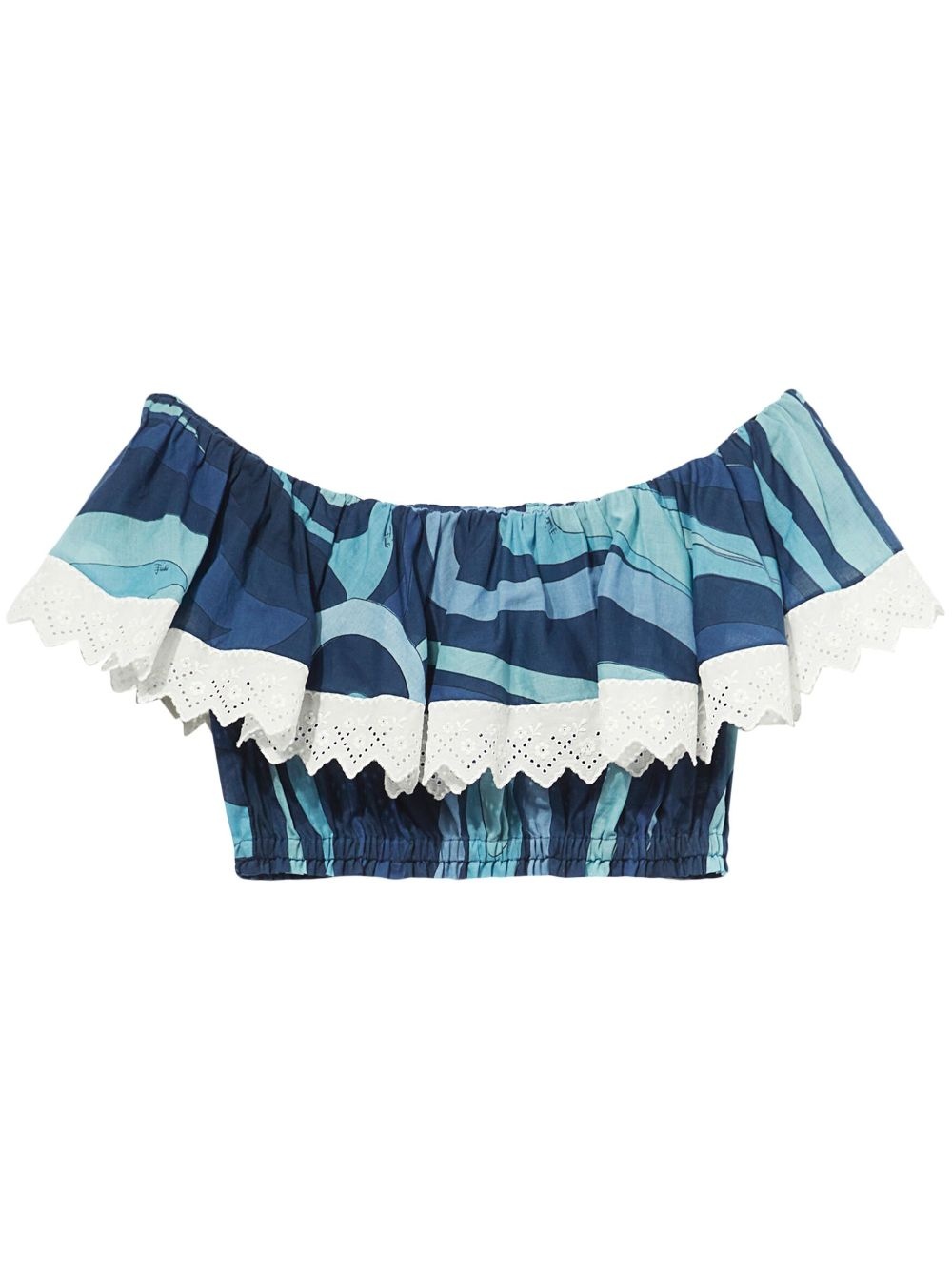 wave-print ruffle-detailing top - 1