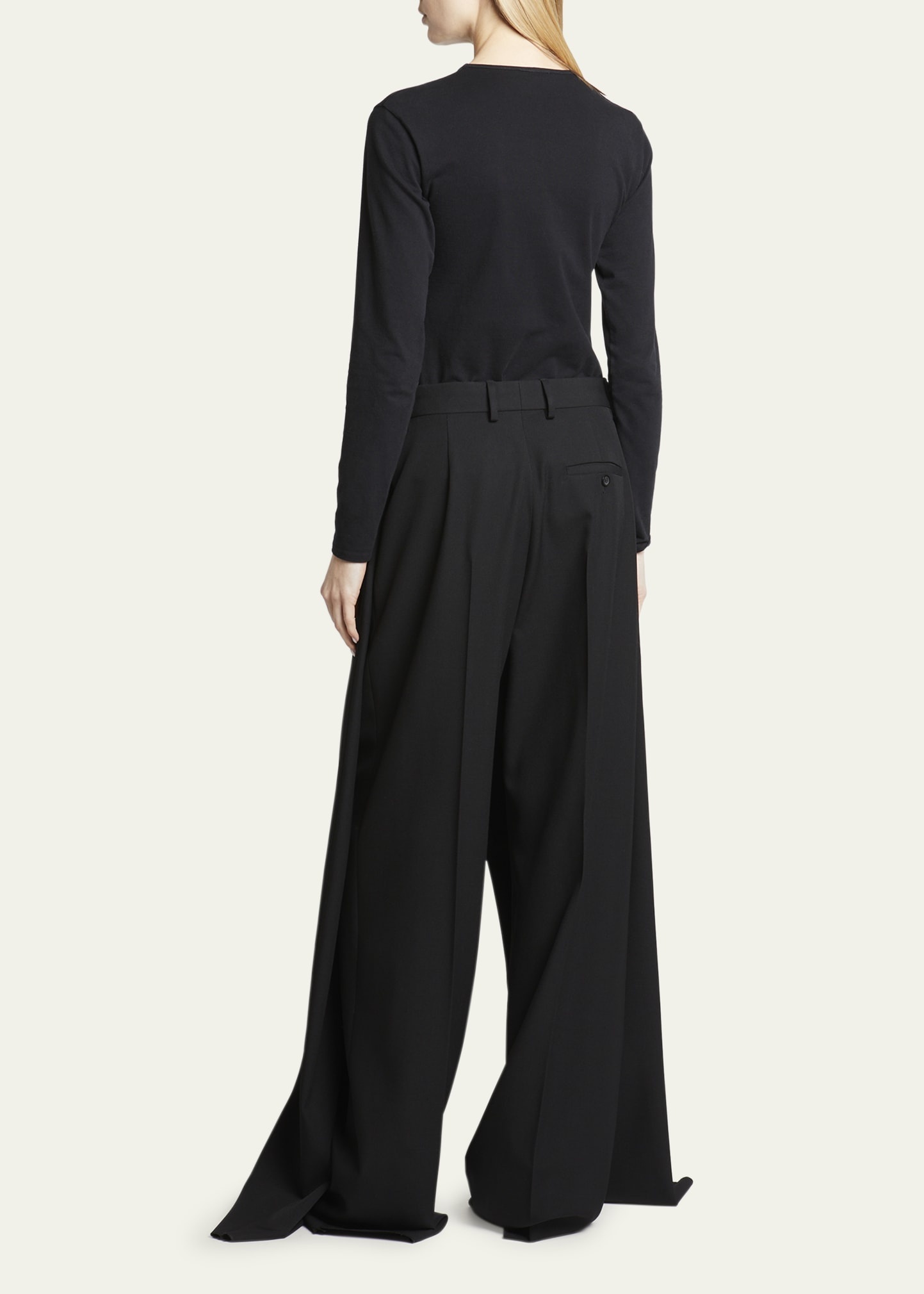 Double Front Wide-Leg Wool Pants - 3