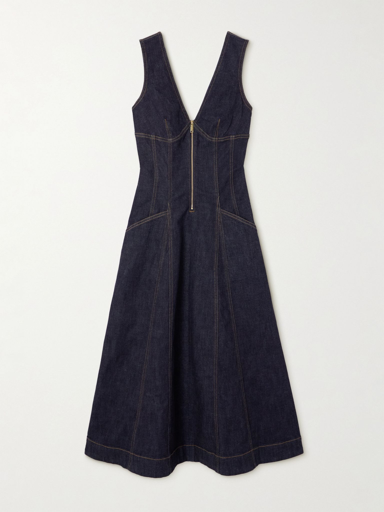 Paneled denim midi dress Blue - 1