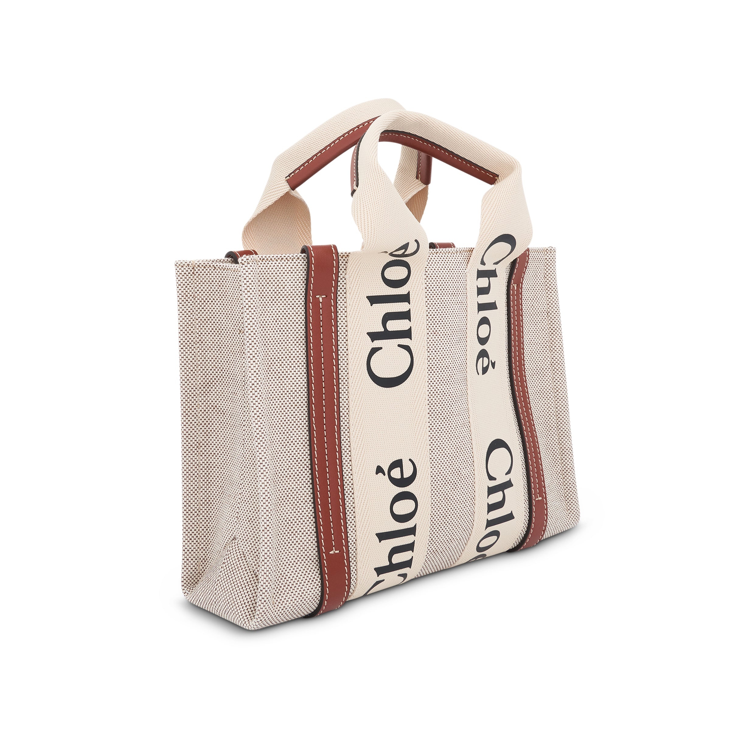 Small Eco Woody Tote Bag with Strap in White/Brown - 4