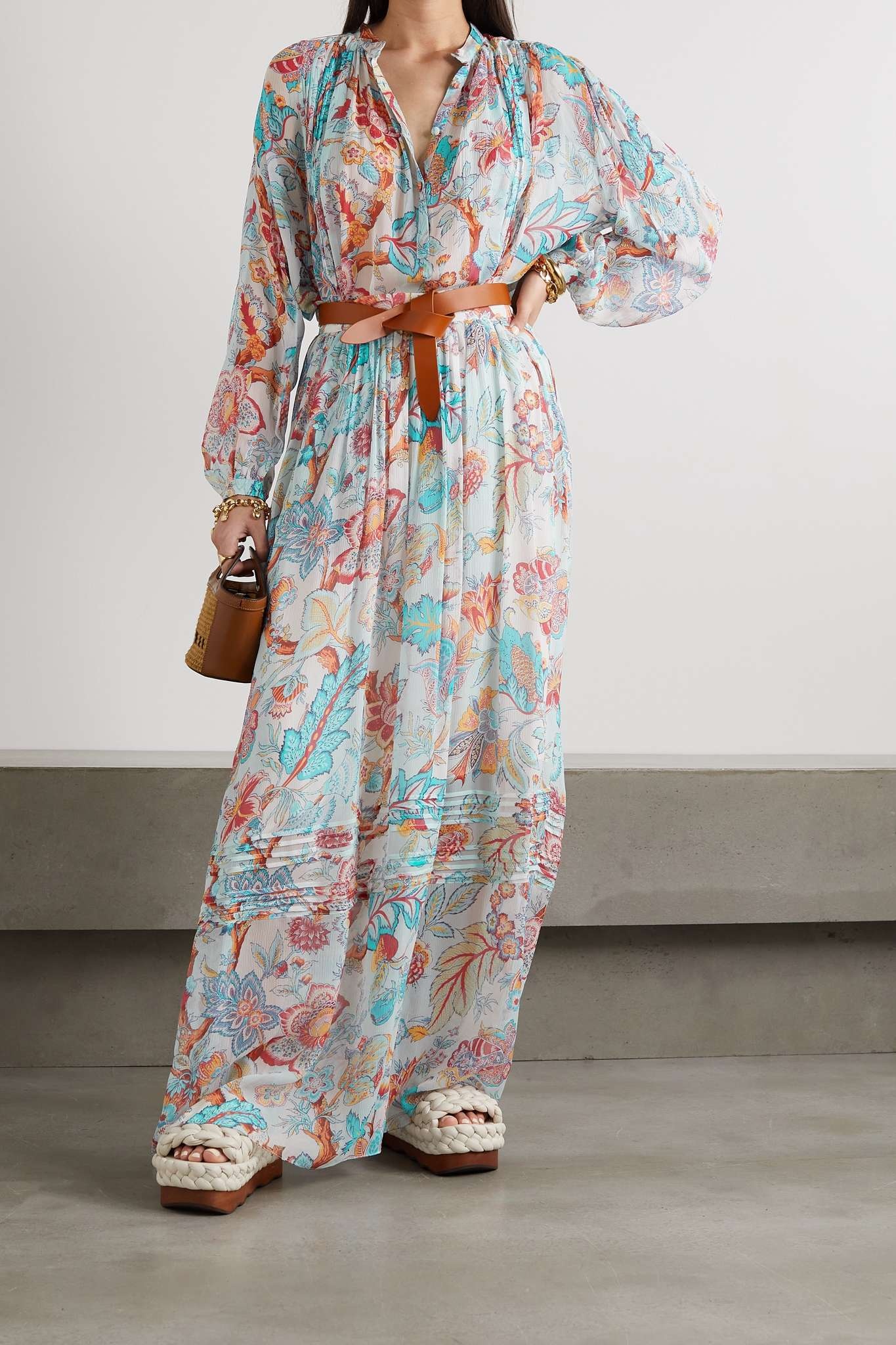 Pleated floral-print silk-chiffon blouse - 2