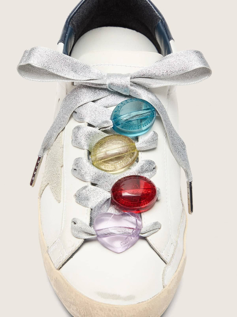 Golden Goose Skins silver laces with four colorful charms outlook