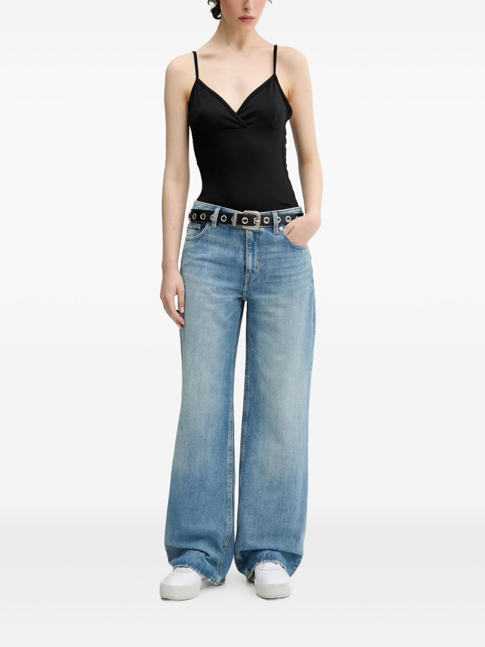smiley-face logo wide-leg jeans - 2