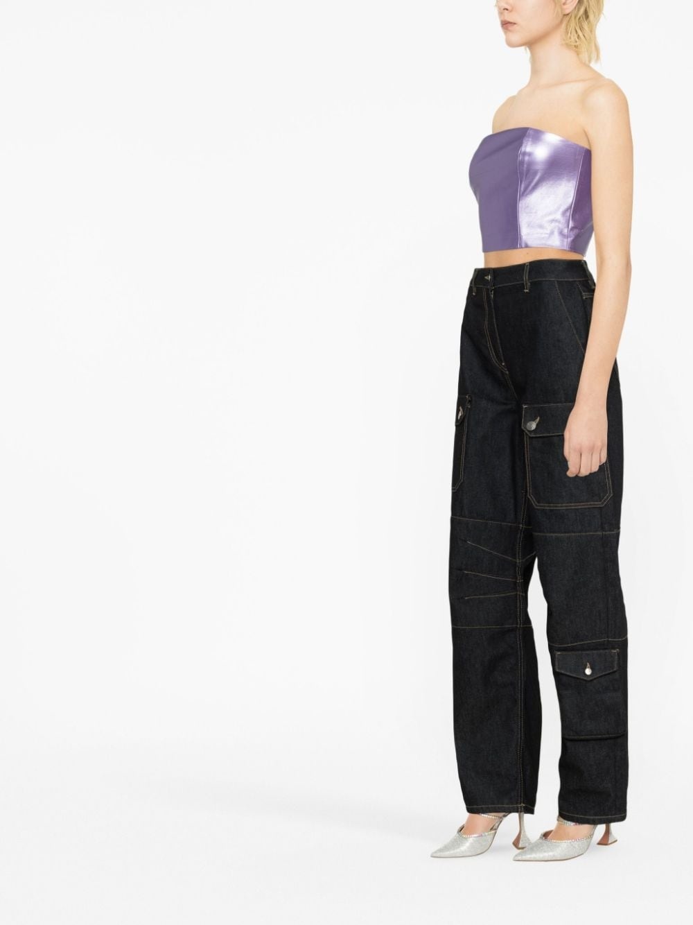metallic strapless cropped top - 4