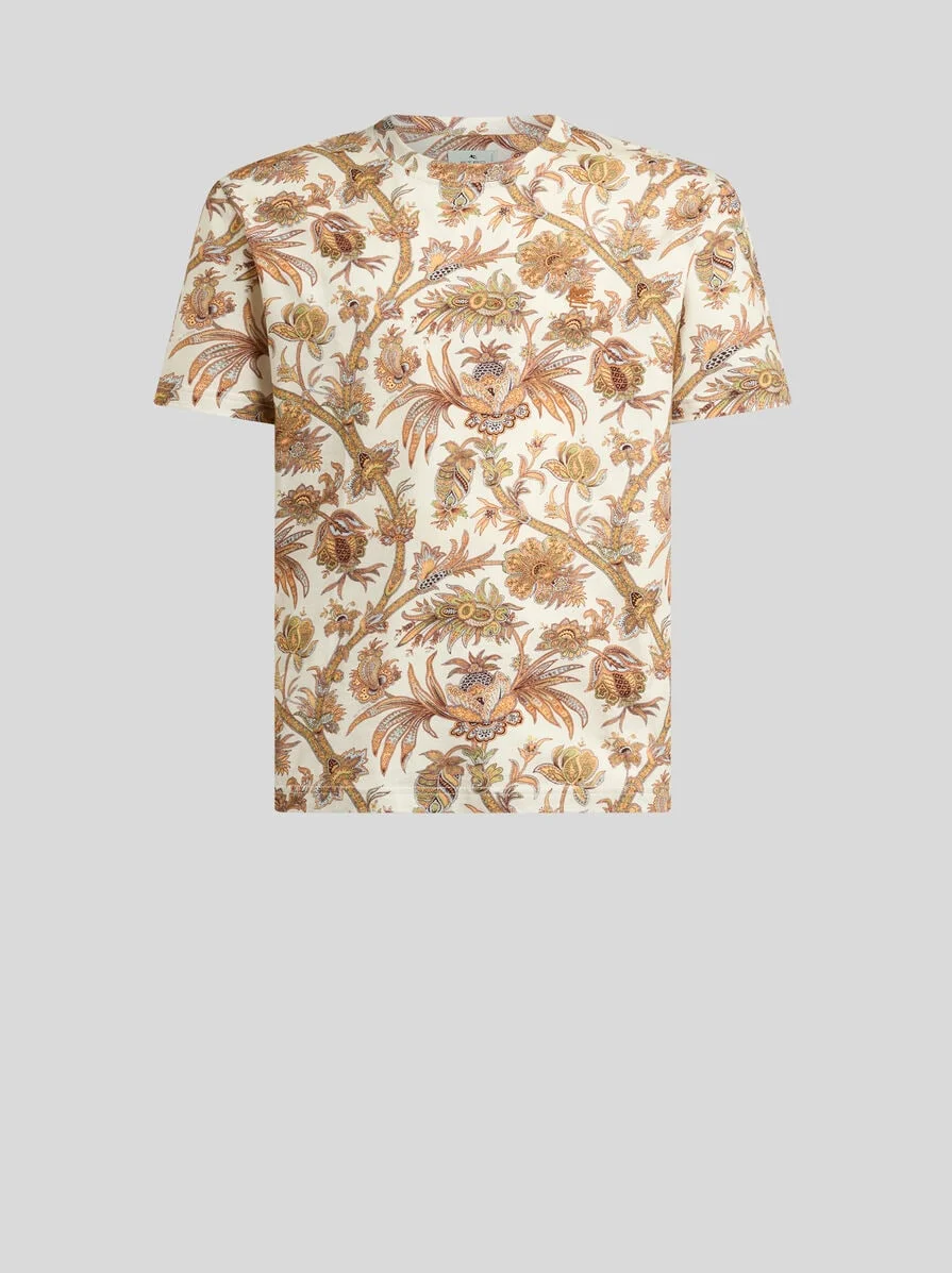 COTTON JERSEY T-SHIRT WITH FLORAL PAISLEY MOTIF - 1