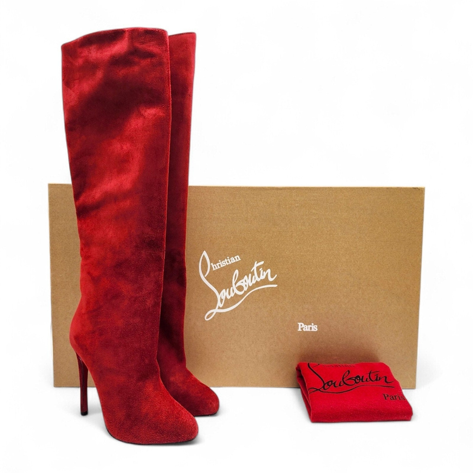 Christian Louboutin Vitish 100 Suede Knee-High Boots Red EU 37.5 US 7 - 7