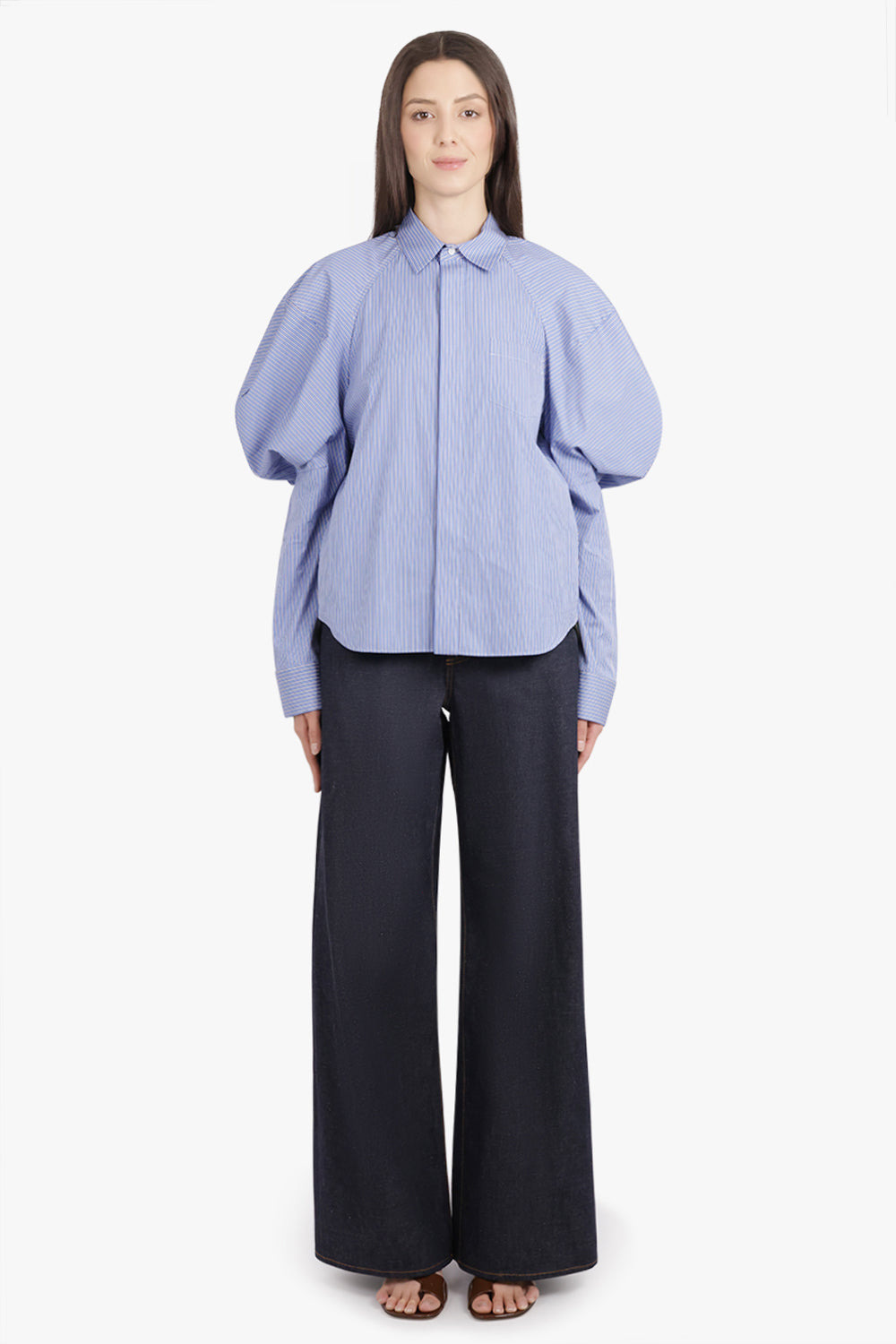 L/S STRIPE SHIRT WITH BALLOON SLEEVE DETAIL | BLUE - 4