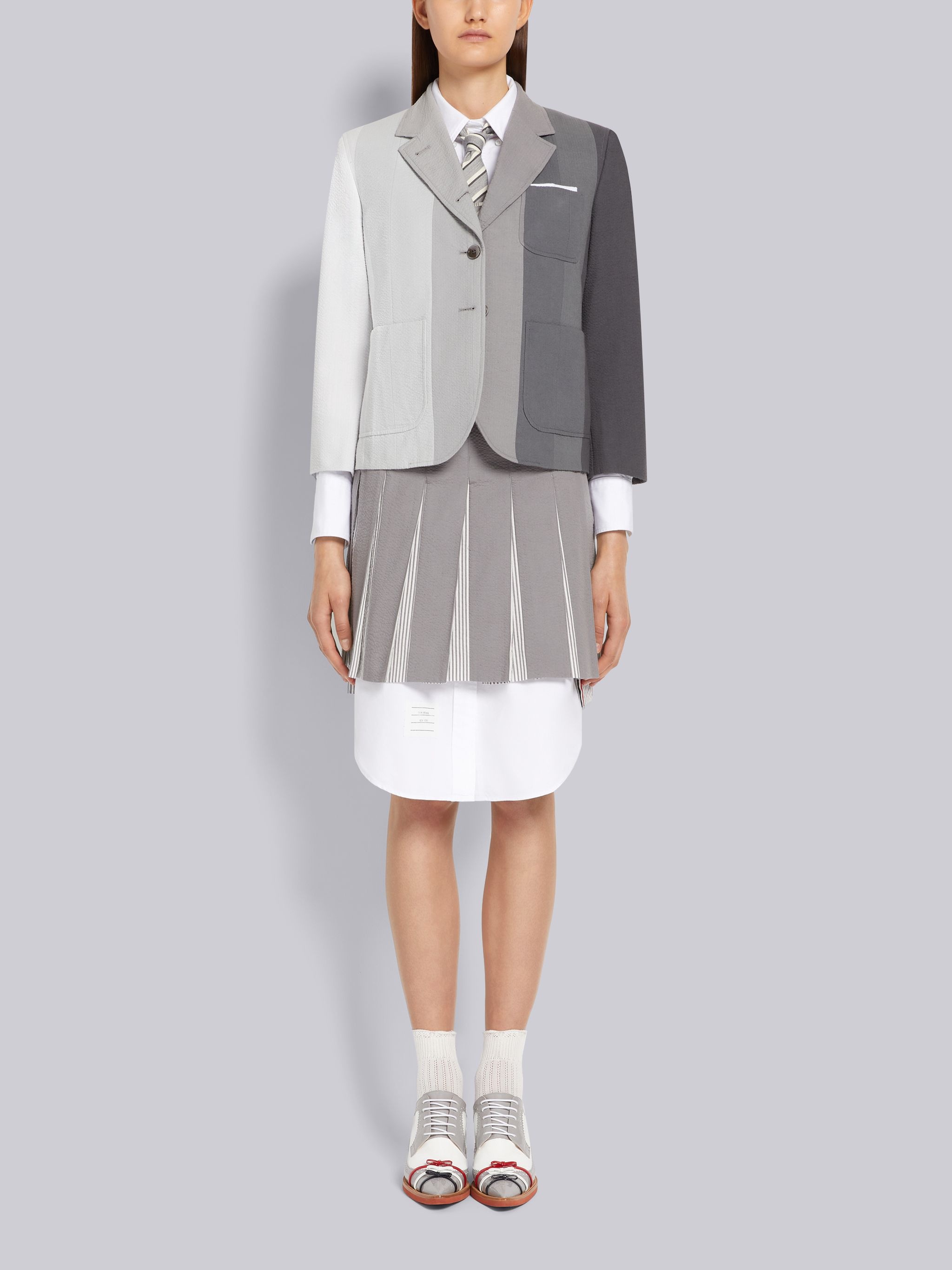Medium Grey Piece Dyed Seersucker Pleated Dropped Back Mini Skirt - 4