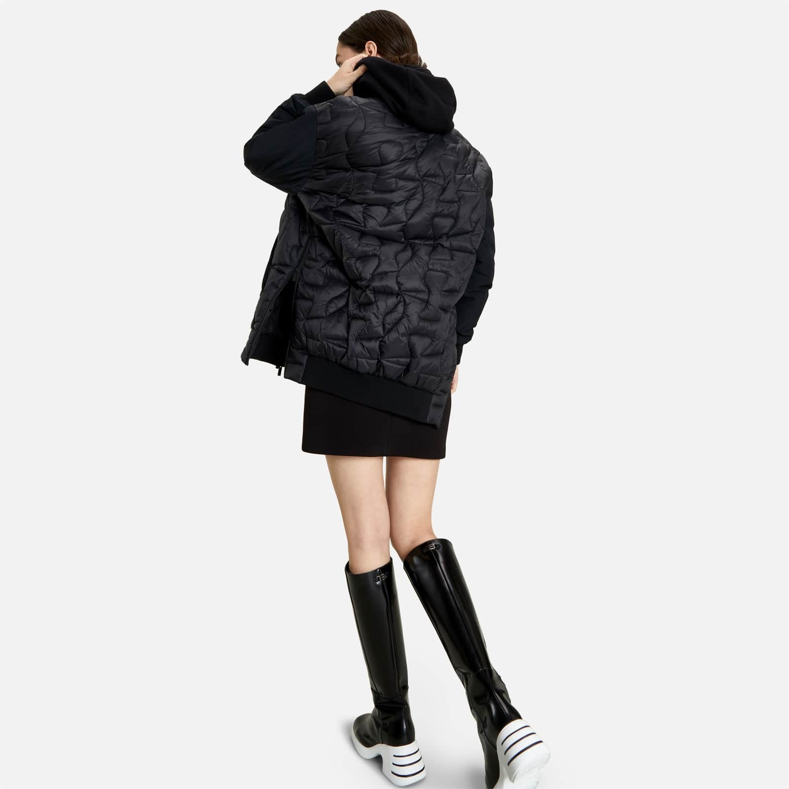 Long Quilted Bomber Jacket Black - 5
