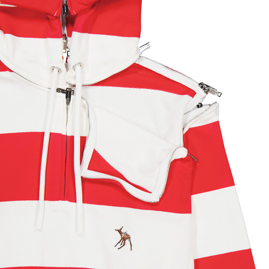 Burberry Men's Red Zip Detail Striped Cotton Hoodie - 7