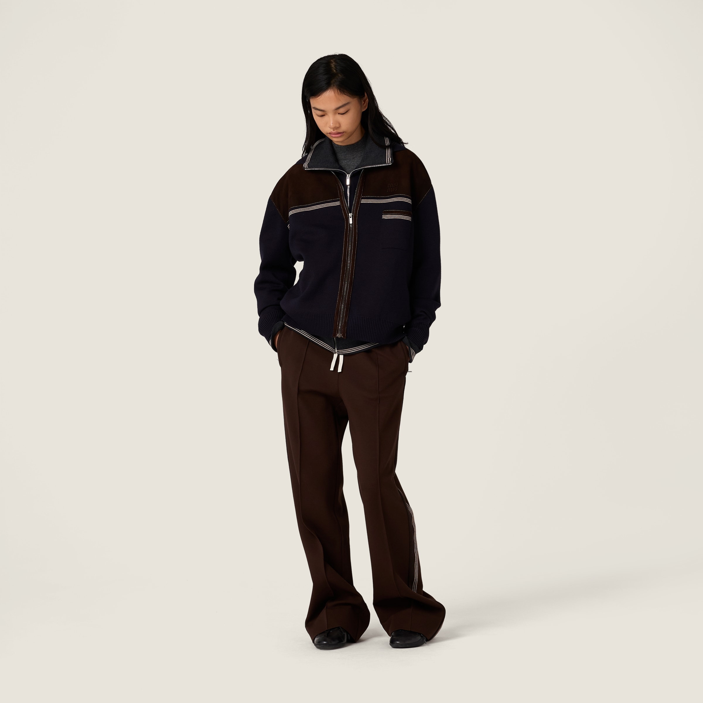 Wool and leather zipper cardigan - 2