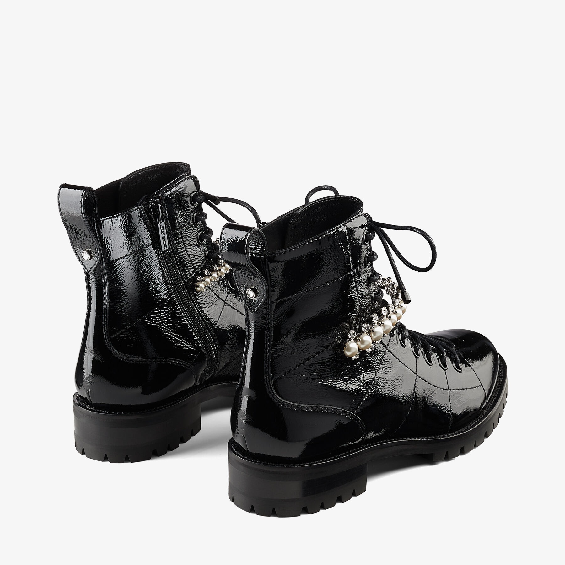 Cruz Flat
Black Naplack Flat Combat Boots with Crystal and Pearl Detailing - 5