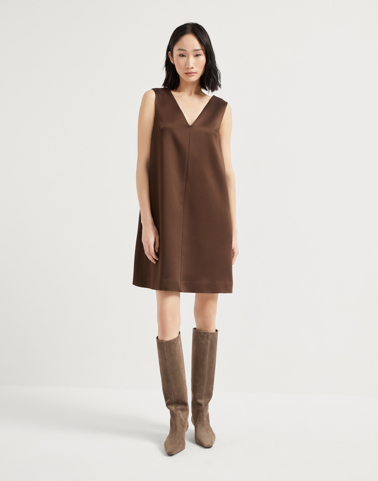 Satin cady mini dress with monili - 1