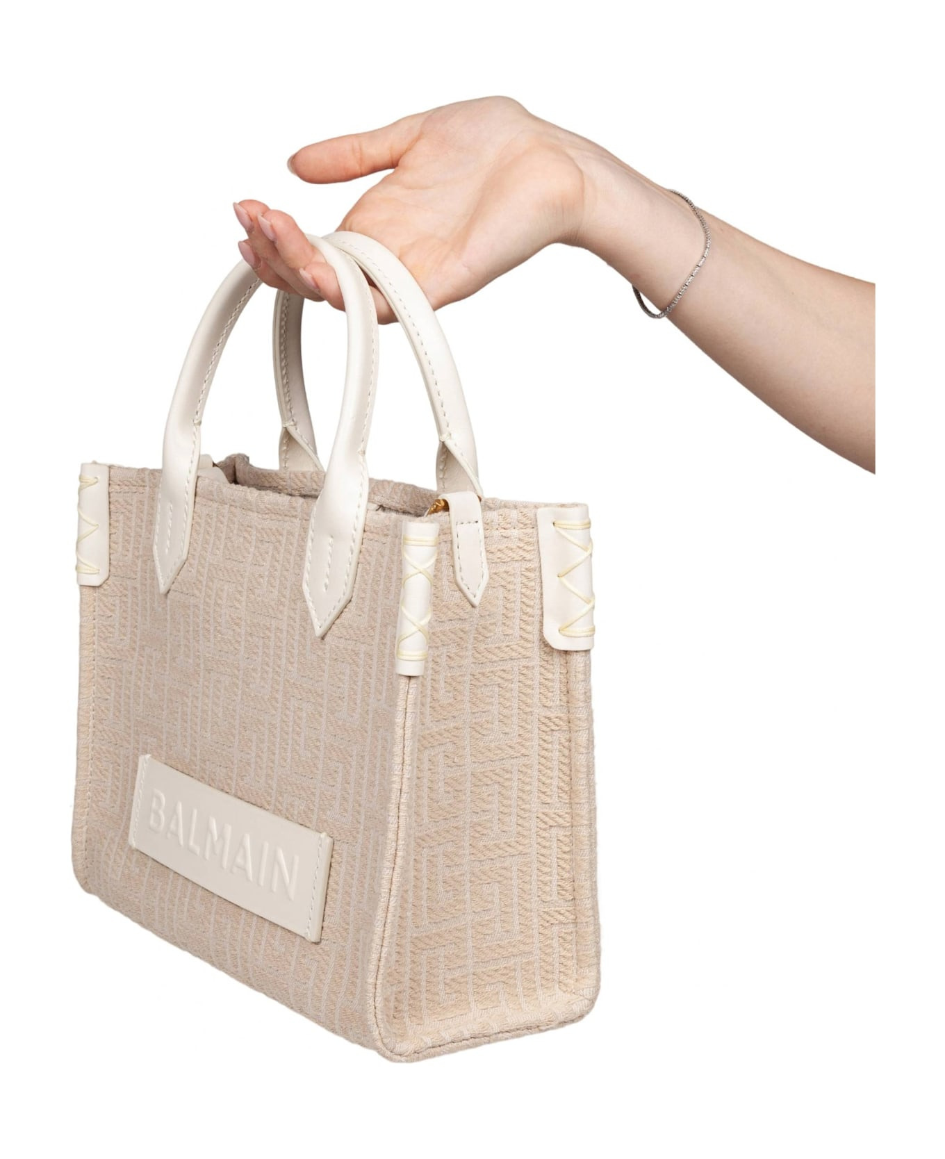 Balmain Small B-army Jacquard Canvas Tote Bag, Natural Color - 2