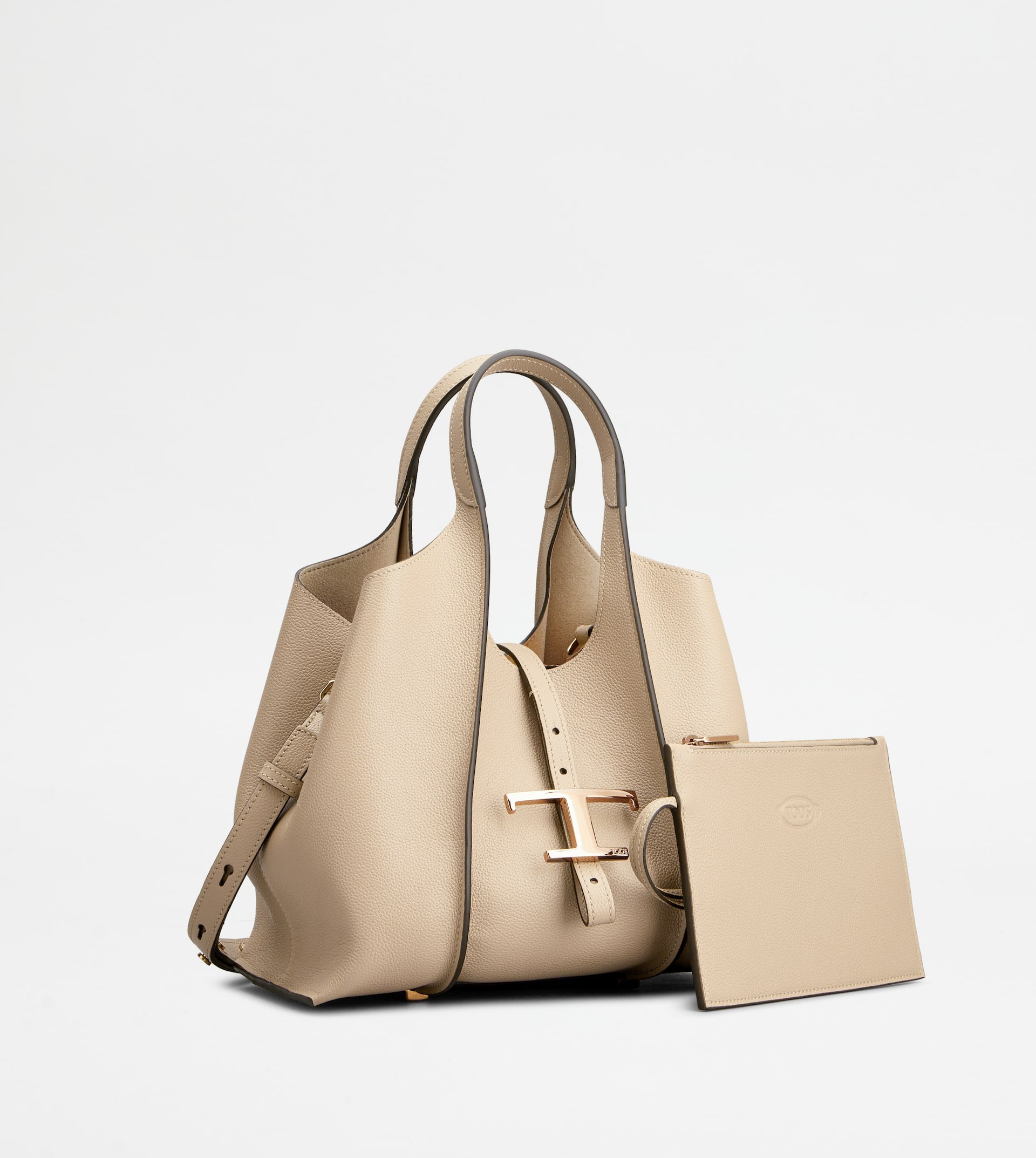 Tod's T TIMELESS SHOPPING BAG IN LEATHER MINI - BEIGE