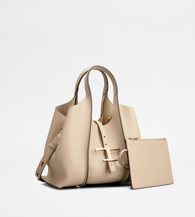 Tod's T TIMELESS SHOPPING BAG IN LEATHER MINI - BEIGE outlook